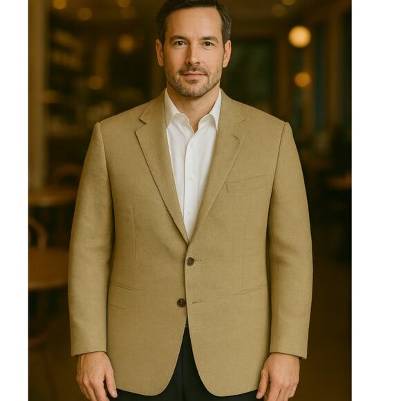 Joseph & Feiss Gold SZ 50R 100% Wool Multi-Color Houndstooth Blazer Suit Jacket - Picture 1 of 9